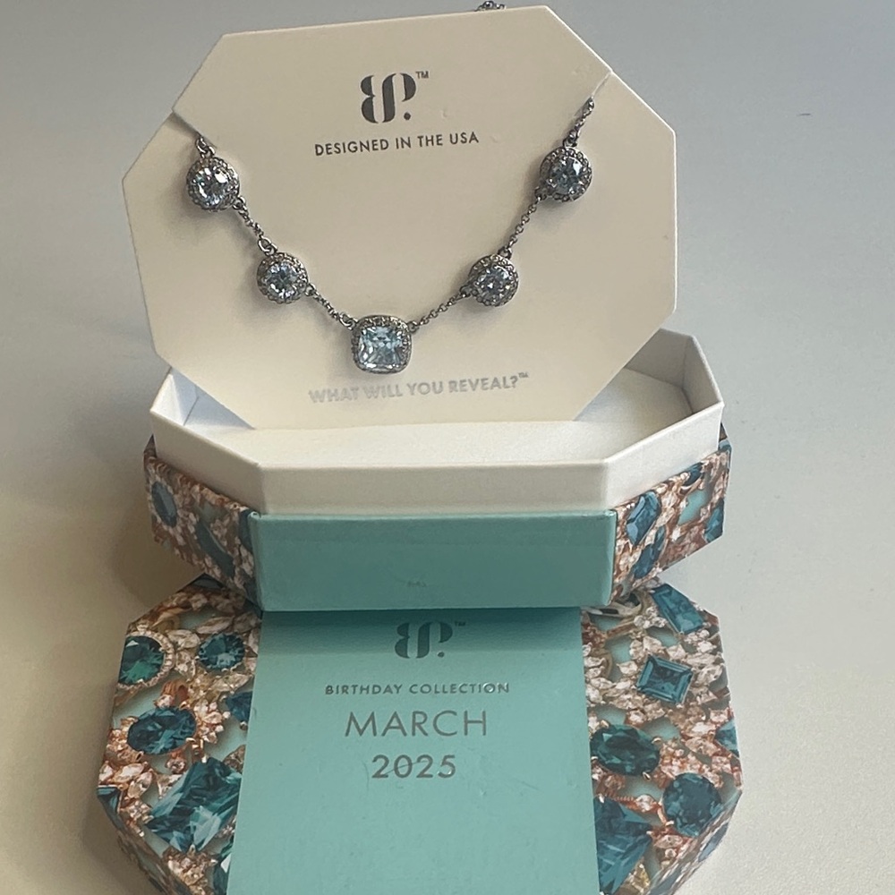 Bomb Party March Birthstone Necklace - aquamarine & hematite